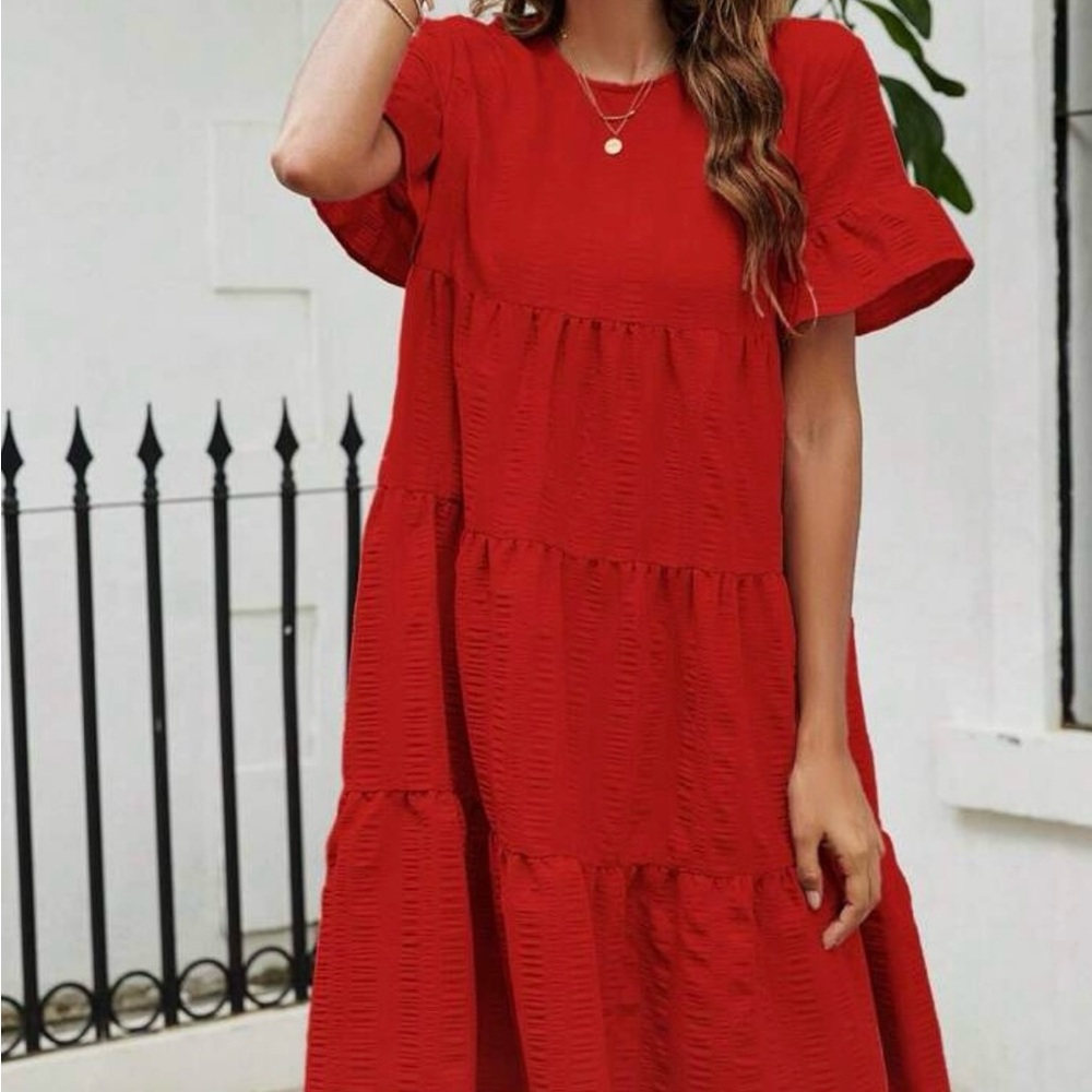 Elegant Red Tiered Dress